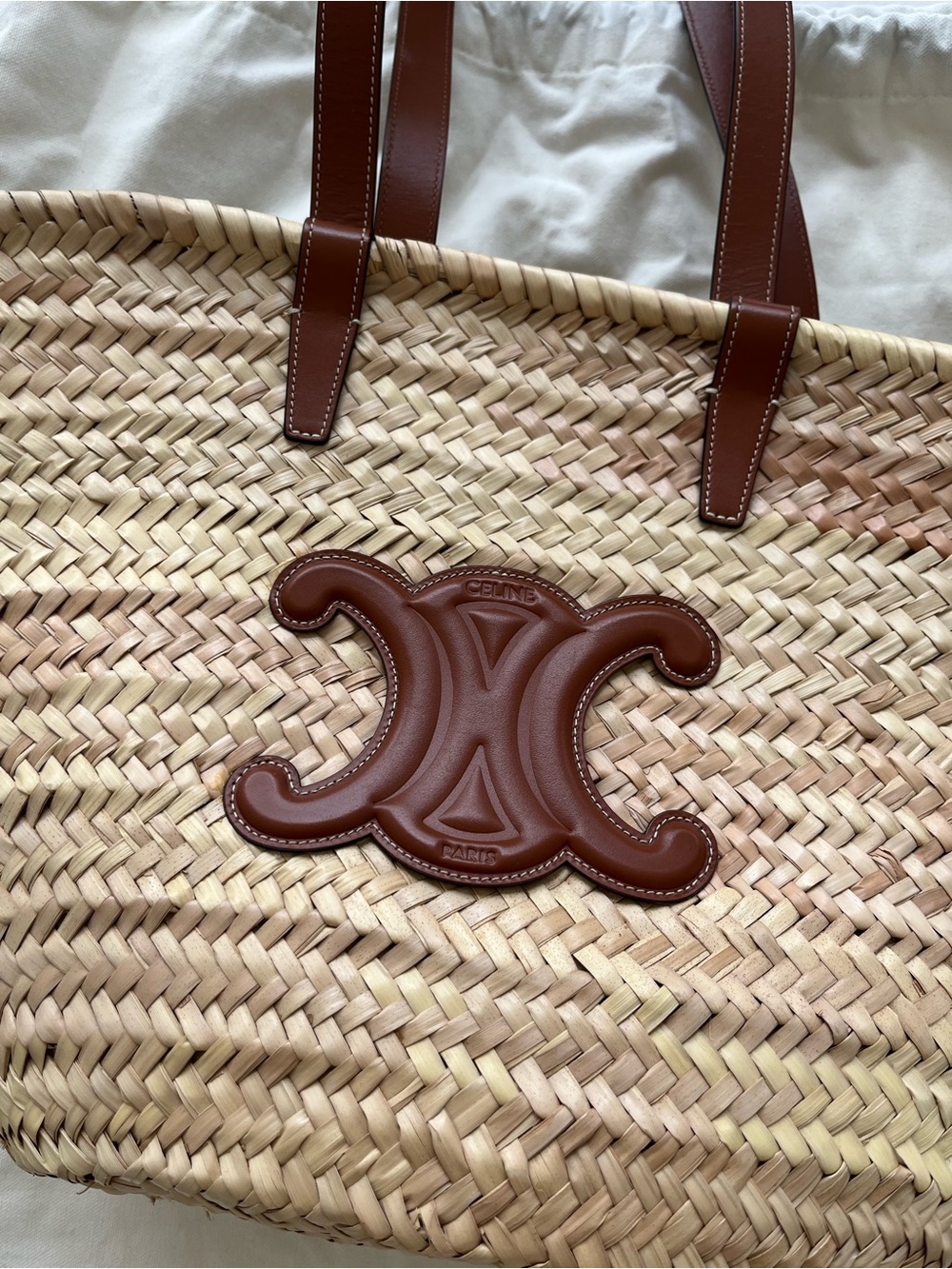 Celine Medium Classic Panier in Palm Leaves and Calfskin - Picture 10 of 12